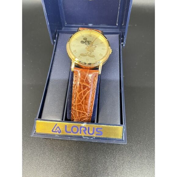 LORUS Seiko LADIES MICKEY MOUSE GOLD COIN VINTAGE WRIST WATCH Y481-1720 Brown - Picture 3 of 3